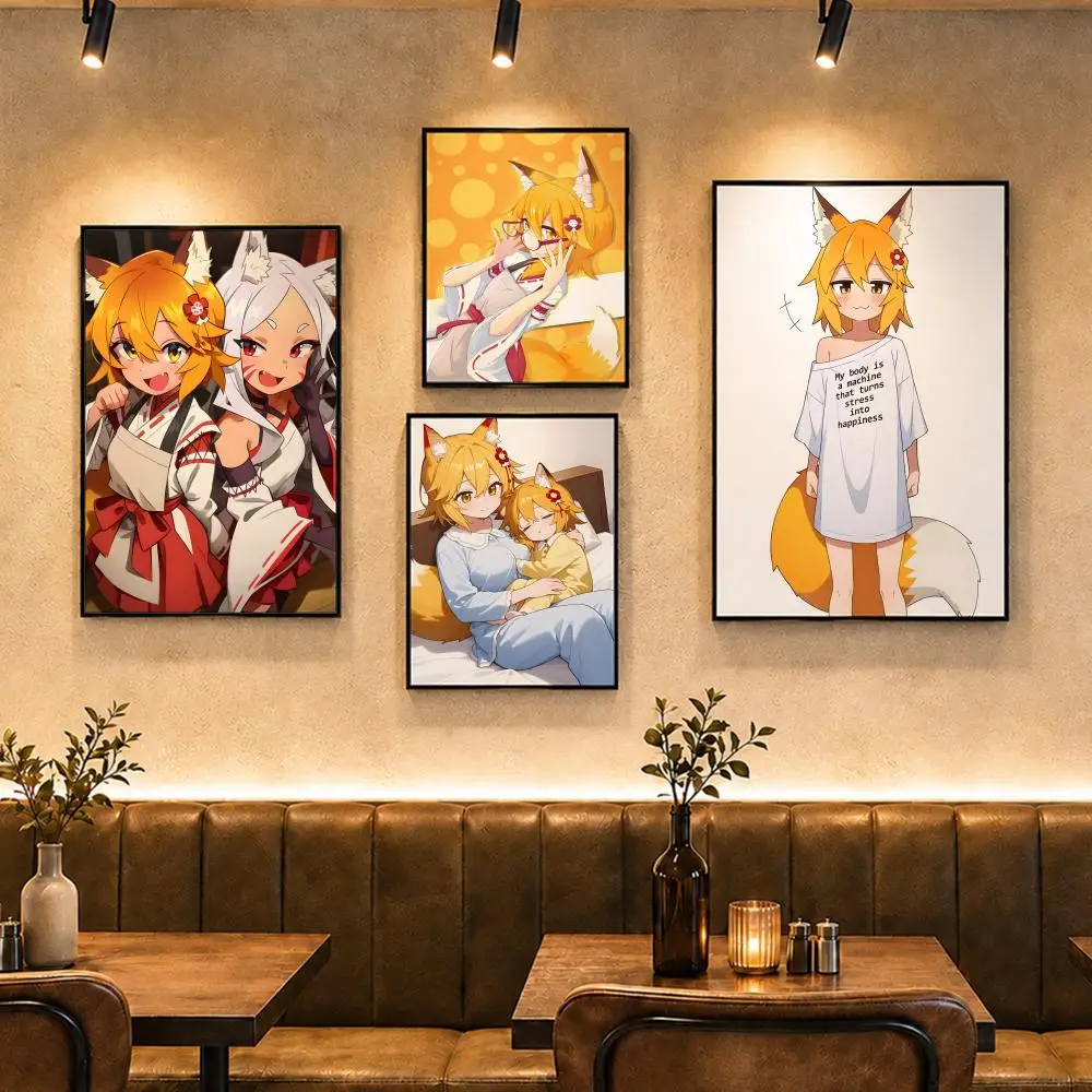 The Helpful Fox Senko San Cartoon Poster Vintage Retro Anime Poster Stickers Peel and Stick Wall Art Home Decor