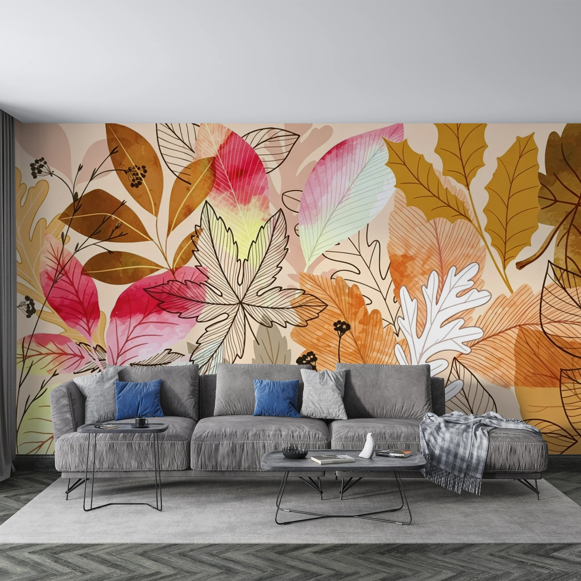 Custom 3DMural Wallpaper Watercolor Autumn Fall Leaves l And Stick Wall Mural Vintage Foliage For Living Room Bedroom Home Decor