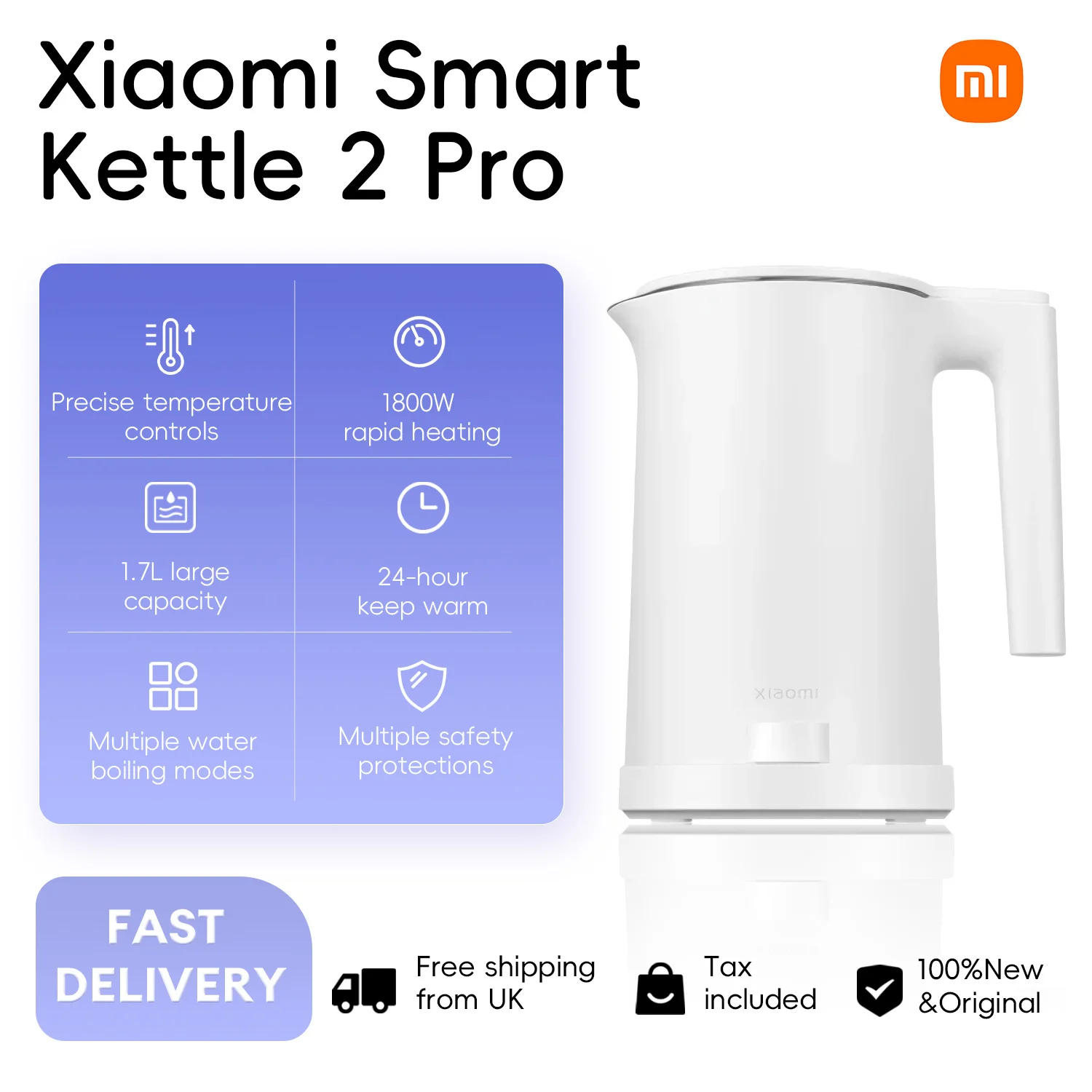 Xiaomi Smart Kettle 2 Pro, 1.7L 1800W Electric Kettle Kitchen Appliances LED Display 24h Intelligent Temperature Constant samovar
