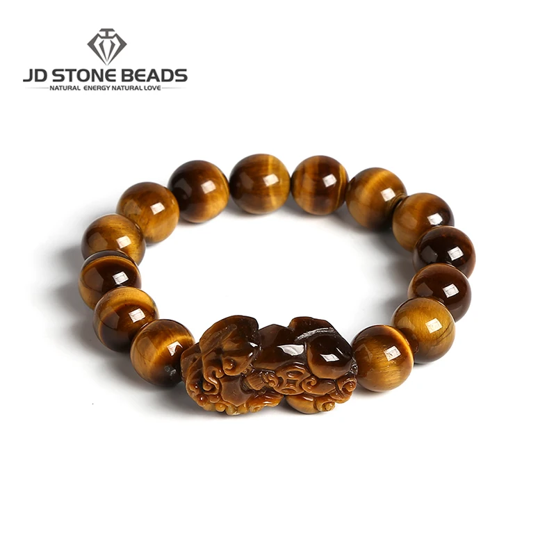 14mm 16mm Natural Tiger's Eye Pixiu Bracelet for Wealth Prosperity Good Luck Large Beads Mens Luxlury Jewelry Bracelets Gift