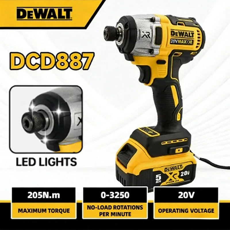 

Бесщеточный ударный шуруповерт DEWALT DCF887 20В, 205Н·м, аккумуляторная дрель-шуруповерт для аккумуляторов DEWALT 20В