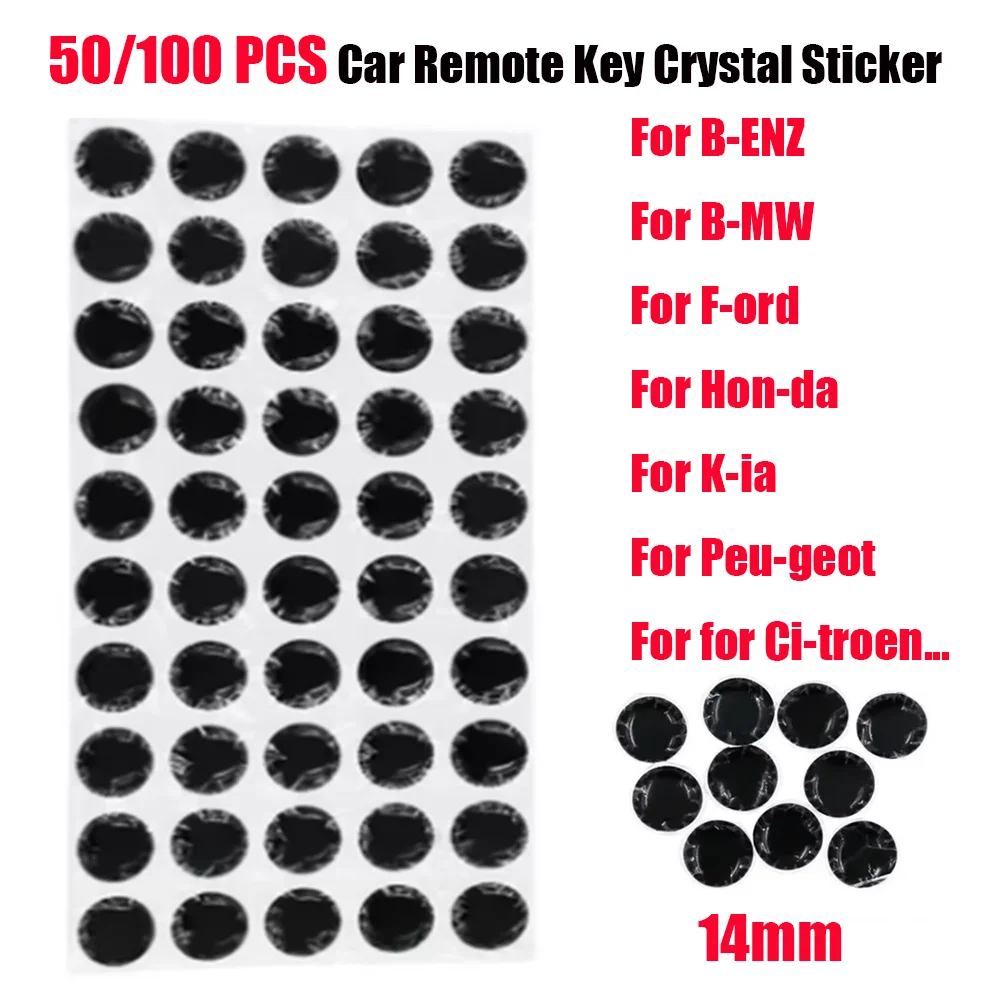 

14MM Car Remote Key Crystal Logo Sticker E-poxy for B-ENZ B-MW F-ord Hon-da K-ia Peu-geot for XHO-RSE VV-DI Remote Control