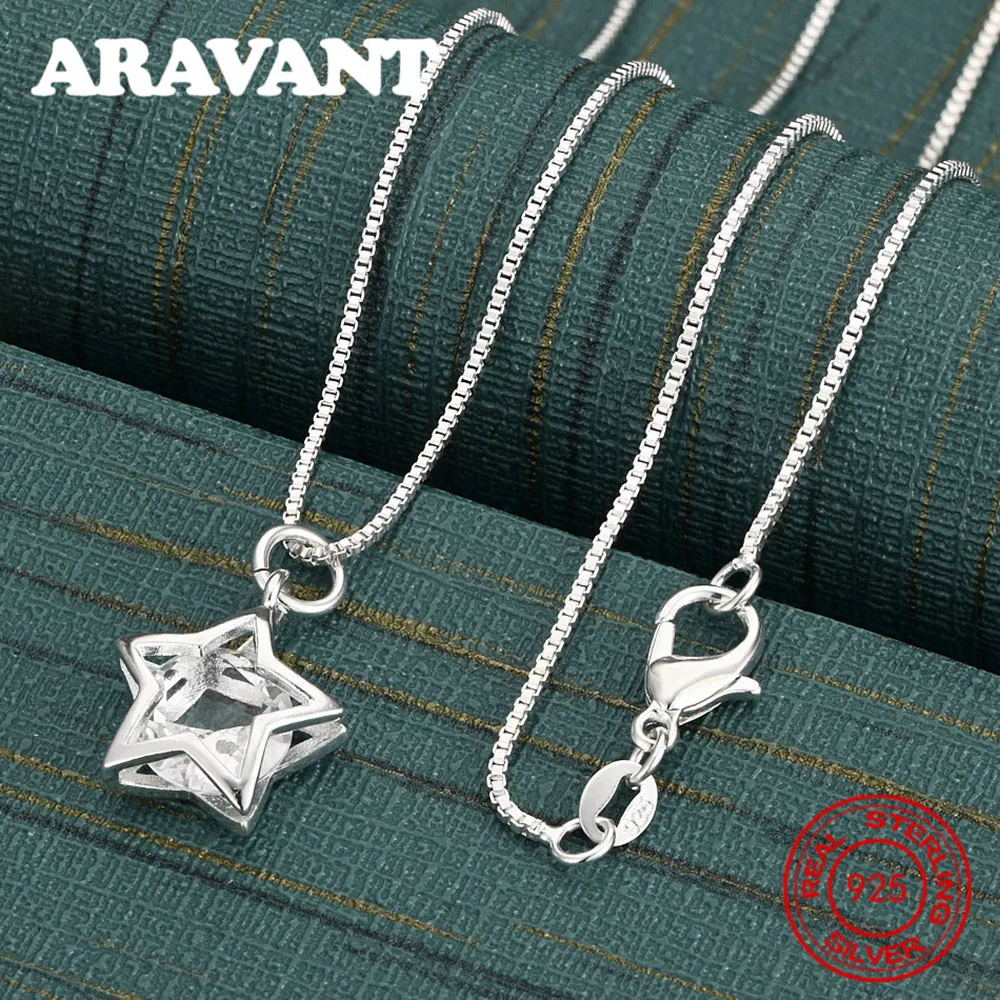 

925 Sterling Silver Five-Pointed Star Zirconia Pendant Necklace, Exquisite And Cute Wedding Party Jewelry For Women