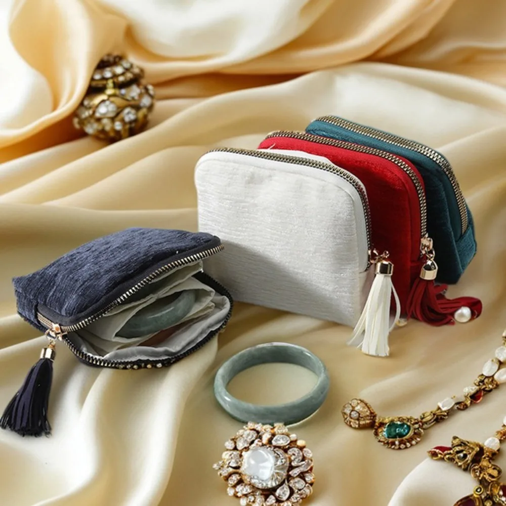 

Exquisite Jewelry Storage Bag Ring Pendant Bracelet Tassel Zipper Jewelry Bag Portable Large Size Jewelry Organizer Daily