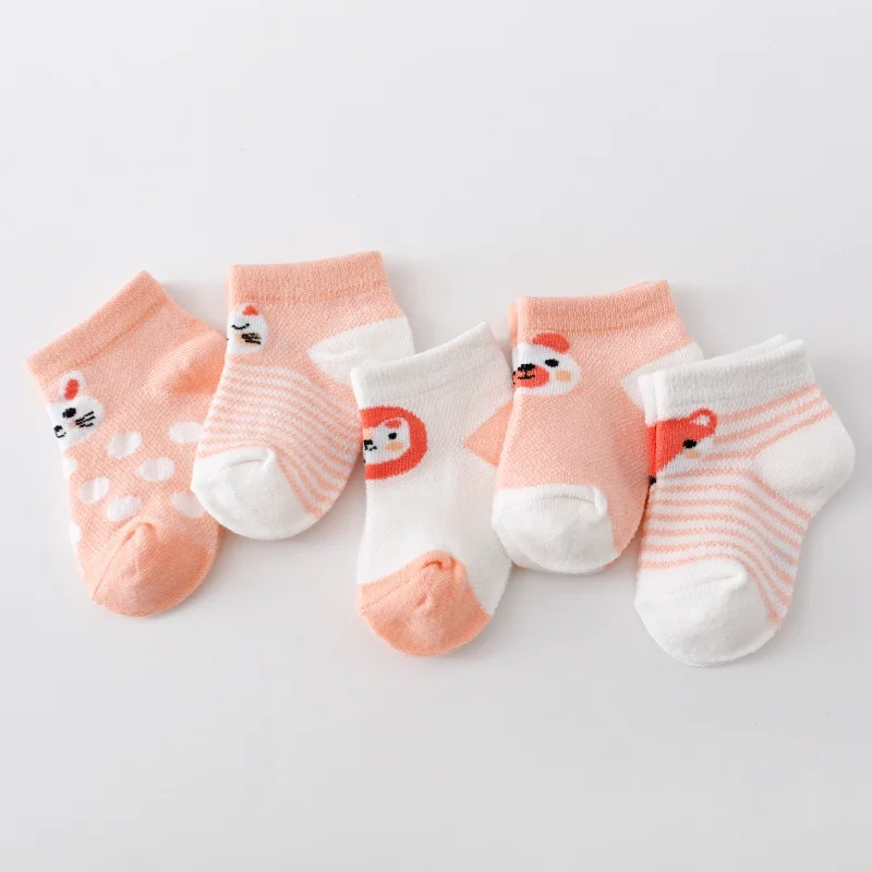 5 paia/lotto calzini per neonati per ragazze ragazzi estate maglia sottile calzini per bambini cotone stampa casual neonato bambino calzino 0-24 mesi
