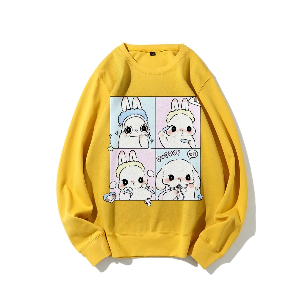 Cute Hand-Painted Women's Hoodie, Y2k Graphic Sweatshirt, Hand-Painted Bunny Art, Korean Style Oversized, Warm Cozy Fall Winter