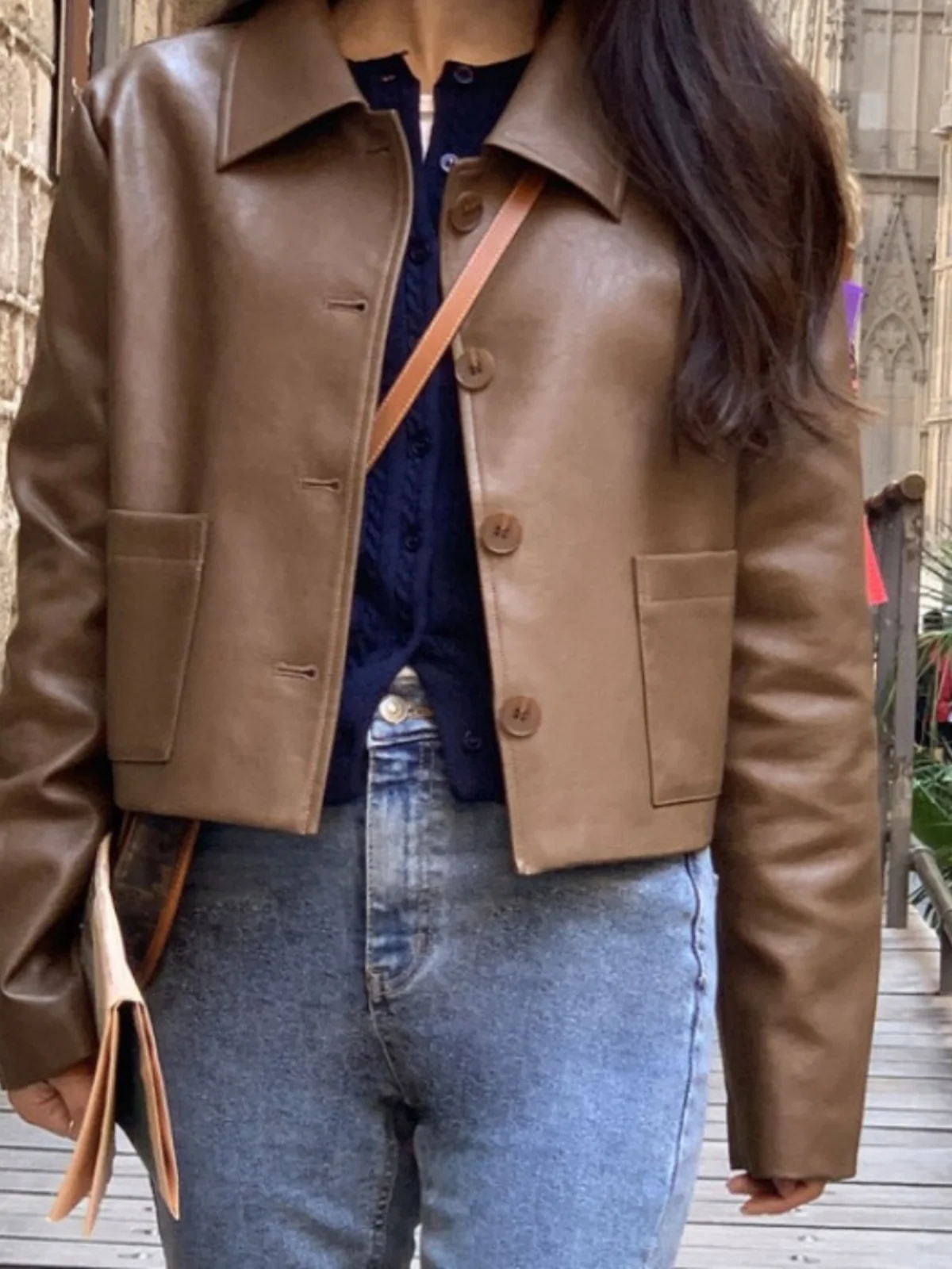 Bla Leather Jaet Damen Ort Sle Faion Retro Umlegekragen Single Button Vielseitiges Herbst-Winter-Neuankömmlingsoberteil