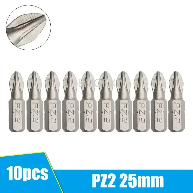 10Pcs 25mm PZ1/PZ2/PZ3/PH1/PH2/ PH3 Phillips Hex Bit Set Shanked Mini Anti Slip Screwdriver Bits for Drill Magnet Batch Head