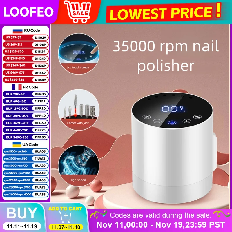 

35000 RPM Professional Nail Drill Machine Electric Nail File for Manicure Pedicure with LCD Touch Screen Low Noise High Speed