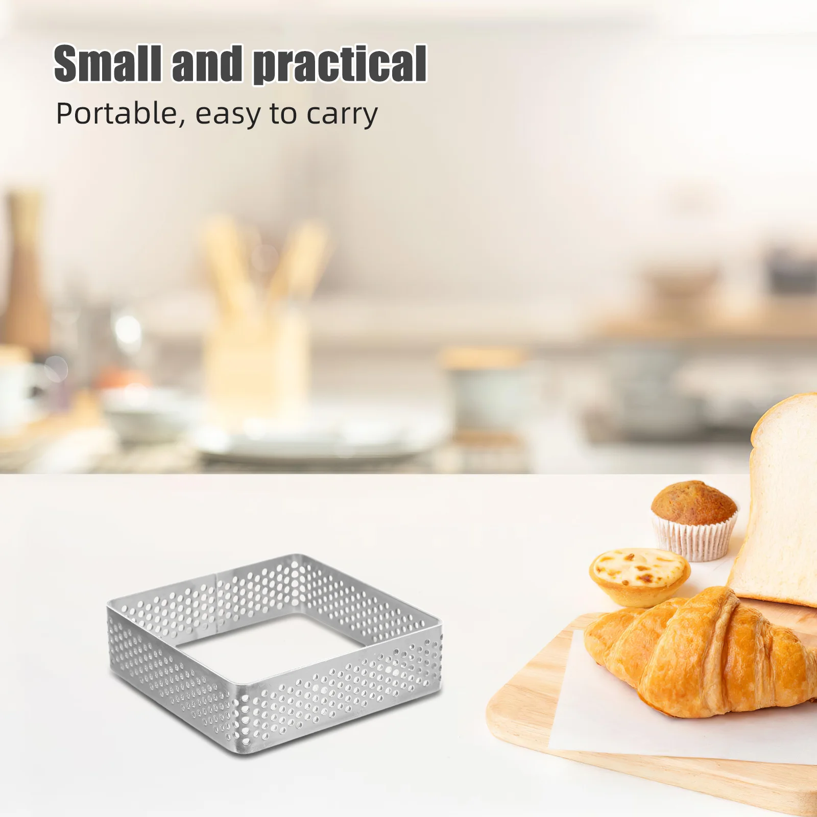 

3Pcs Stainless Steel Perforated Tart Rings Square Mousse Cake Molds Nonstick Pastry Rings for Baking Desserts Tart Mold