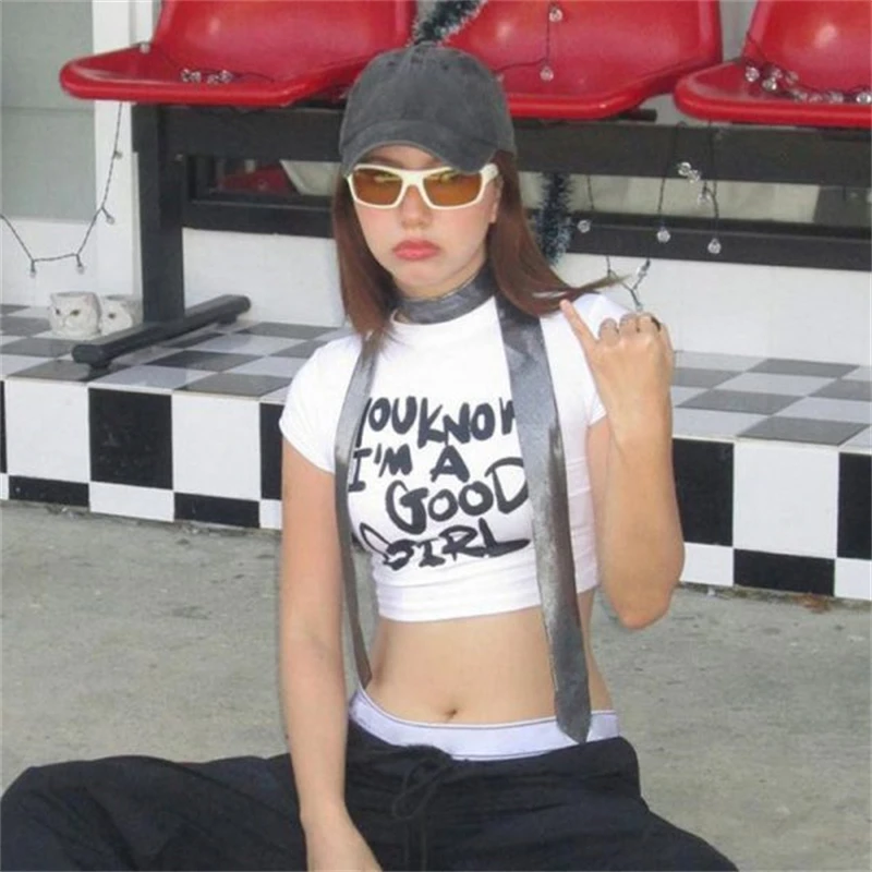 Y2K Clothes Harajuku Casual Gothic Tops Pure Cotton T Shirt Hip Hop Vintage Letter Oversized Graphic Print Women Top Tee 2000s