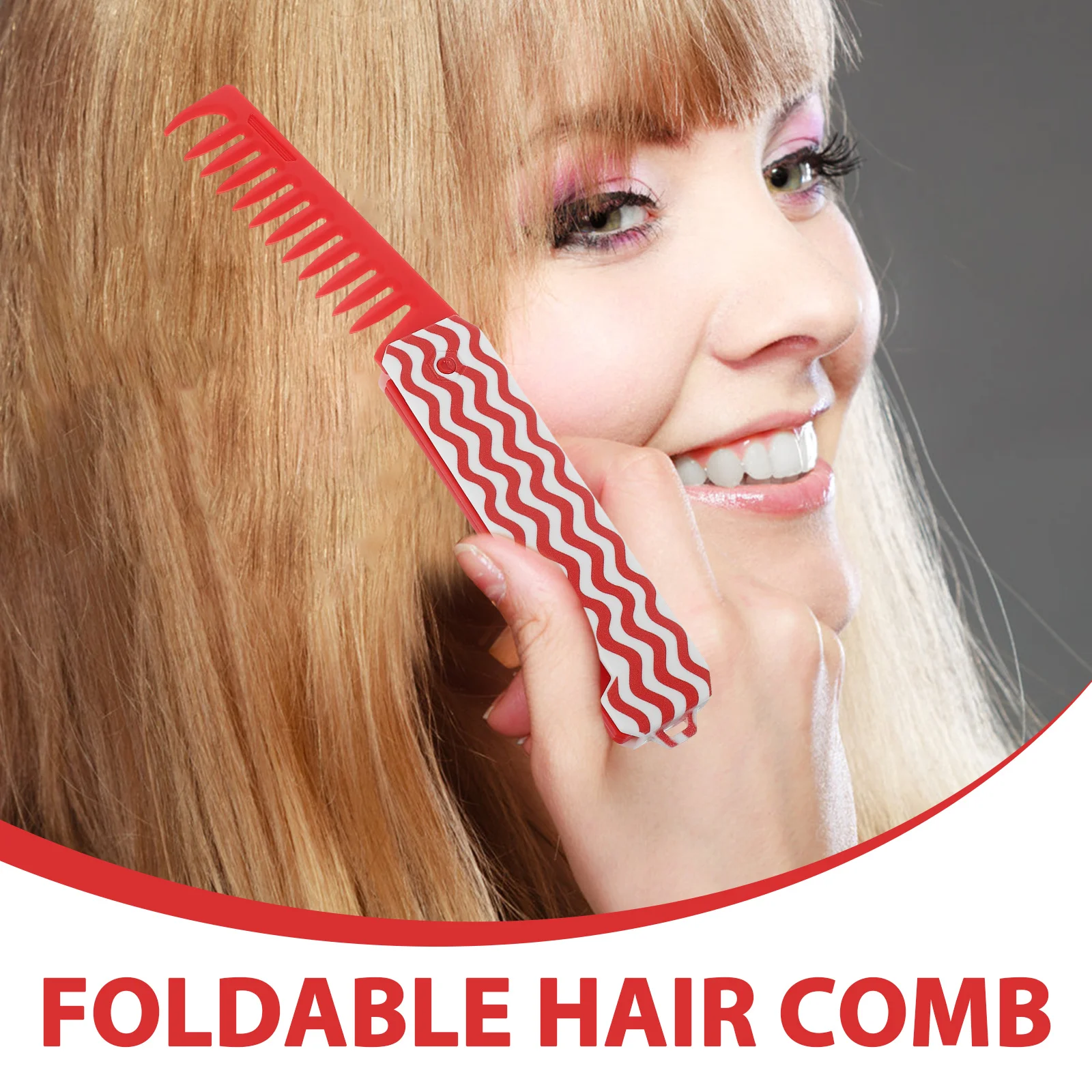 مشط شعر مدمج محمول قابل للطي ذو أسنان واسعة للسفر، أداة تصفيف شعر صغيرة مضادة للكهرباء الساكنة، تصفيف الجذر، أحمر #4