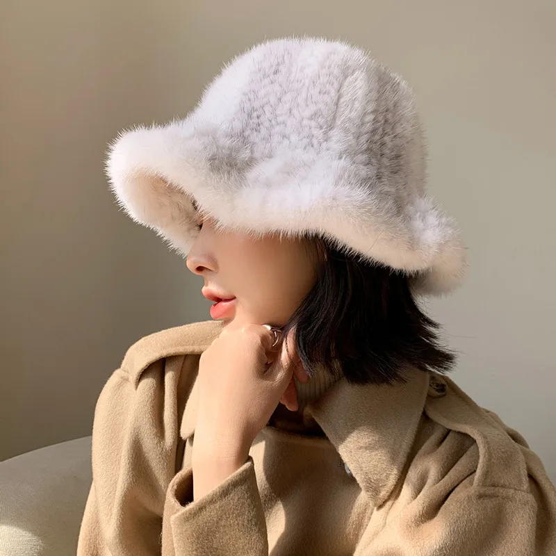 

Women's Mink Deer Horn Hat Korean Fashion Knitted Hat Girls' Winter Warm Hat Ear Protection Hand Woven 100% Real Mink Hat