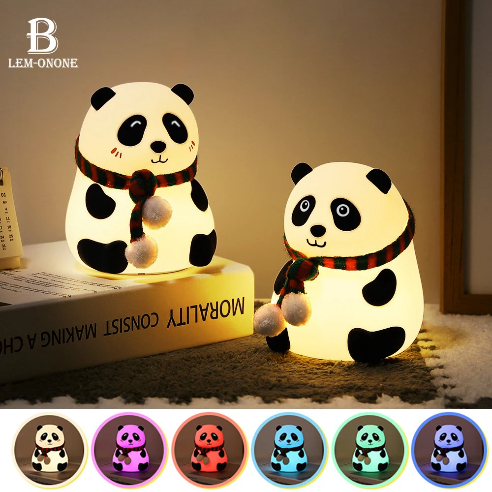 

Cute Silicone NightLight Panda, Patting Lights Color Changeable Bedroom Decor Atmosphere Lamp for Children Birthday Holiday Gift