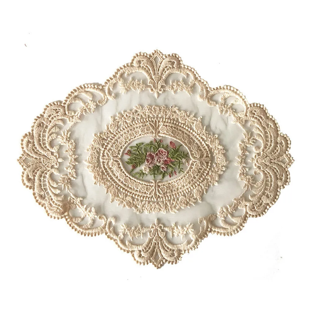Rustic Cotton Lace Tablecloth with Floral Crochet Design for Dining Table Tea Table Kitchen Desk Office Bedroom Decor