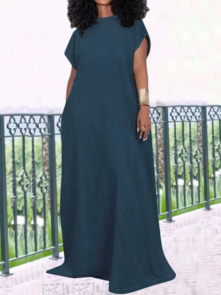 Vrouwen Plus Size Kleding Zomer Mouwloze Lange Jurk Elegante Denim Jurk Casual Dames V-hals Backless Blauwe Maxi Jurken