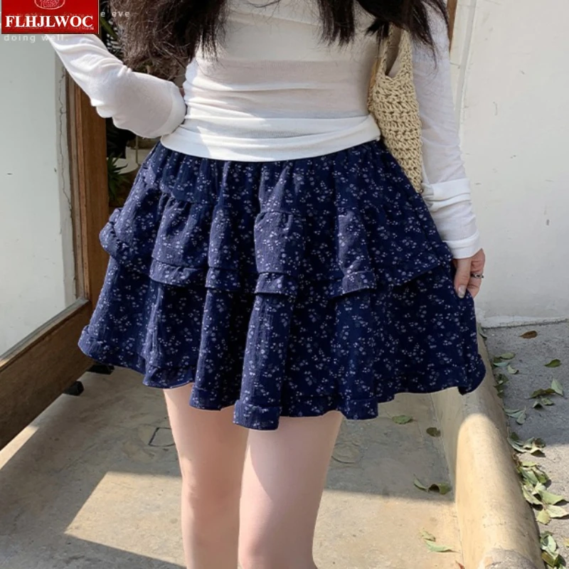 Y2K Skirt Chic Korea Summer Women Japan Style Mori Girls Cute Sweet Holiday Date High Waist Retro Vintage Ruffles Mini Skirts