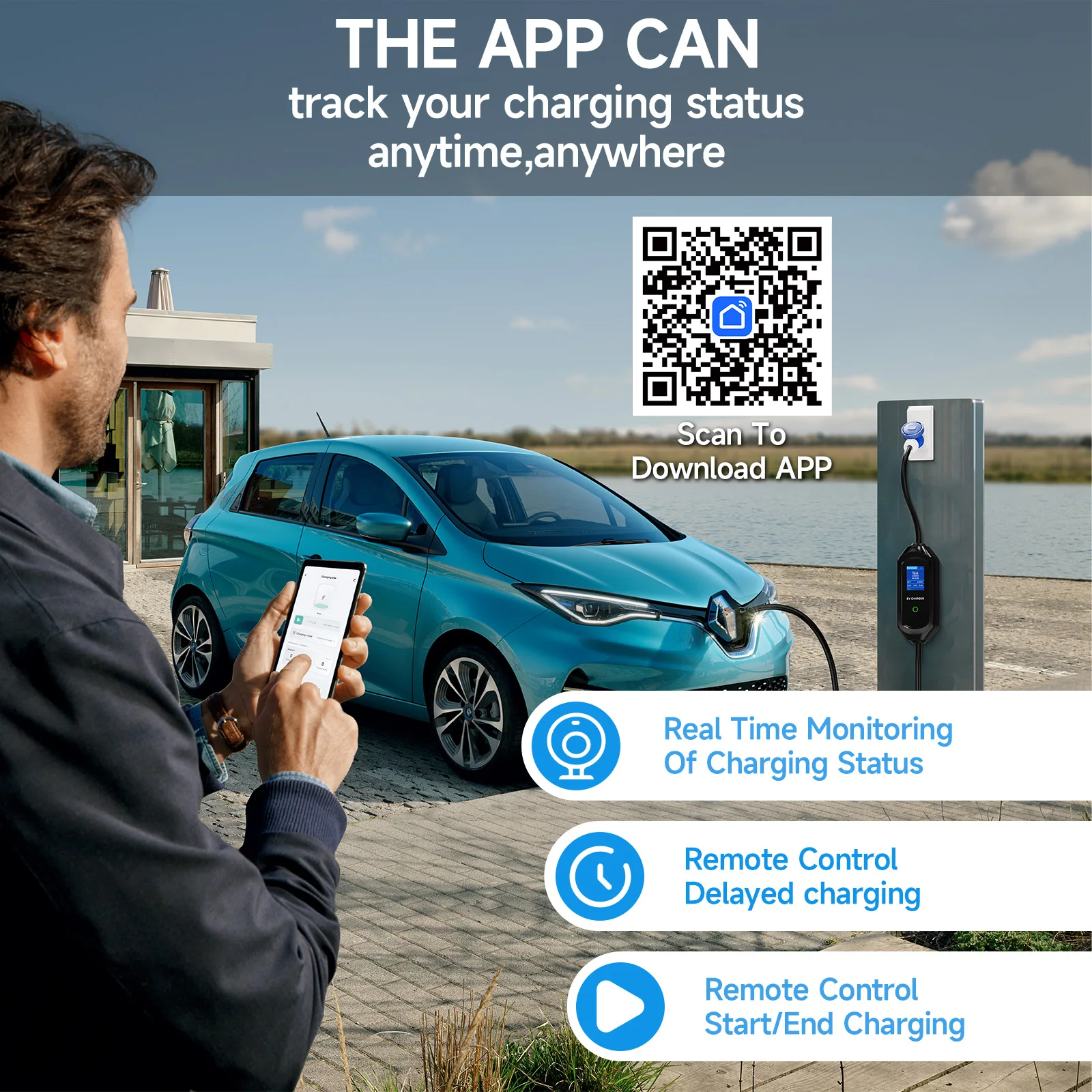 AFYEEV 32A 7,2KW Tragbares EV-Ladegerät Typ2 IEC62196-2 Elektrofahrzeug-Ladegerät EVSE-Ladekabel Wi-Fi Bluetooth APP-Steuerung – Detail 8