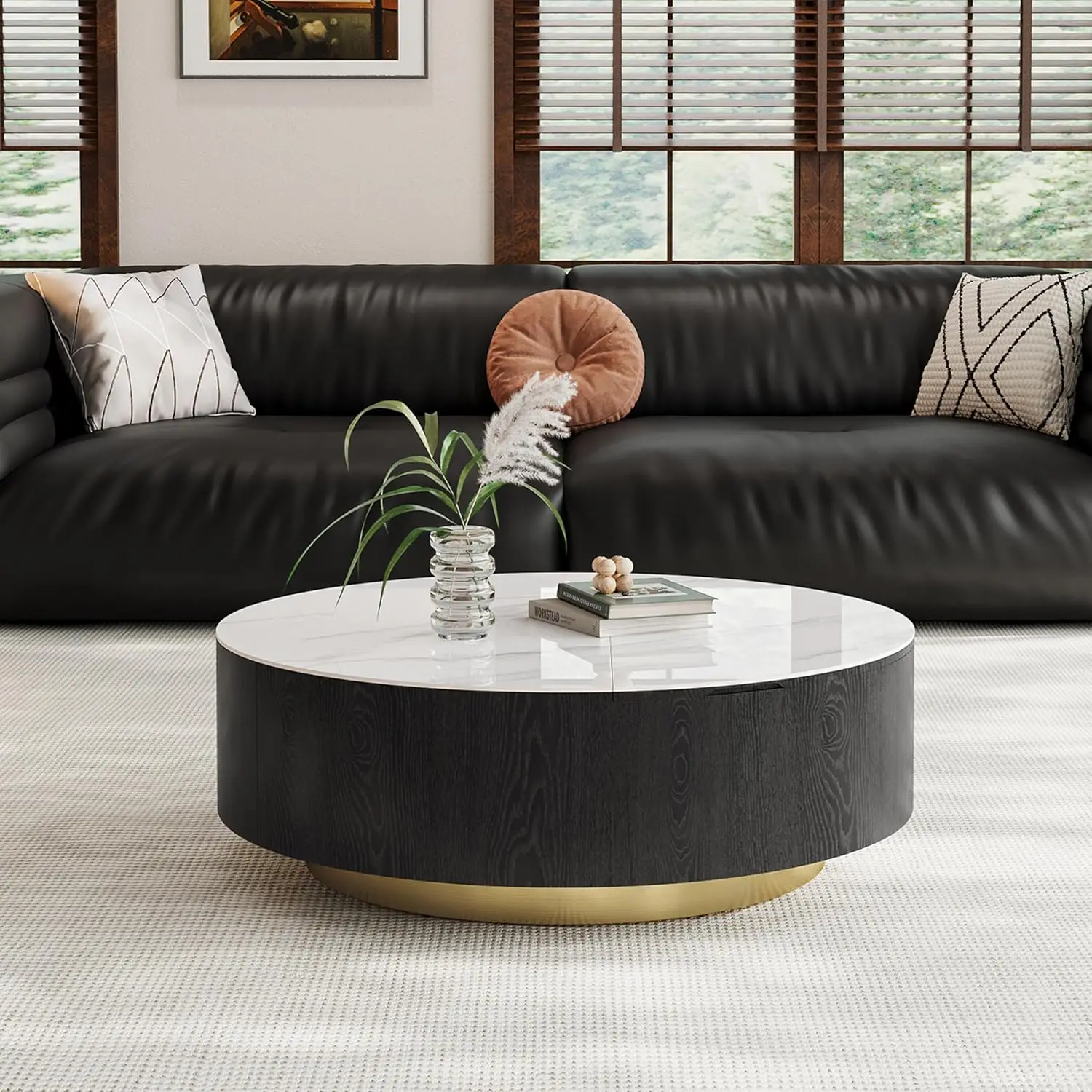 Fully Assembled Lift Up Coffee Table with Storage, 35" Round Coffee Tables