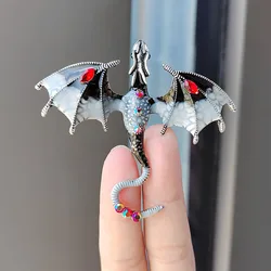 Vintage Enamel Dragon Brooches For Men Women 6-color Rhinestone Flying Dragon Clothing Decoration Party Office Brooch Pins Gifts