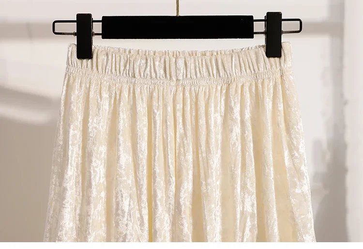 Burgunderroter Plissierter Samt-Midi-Rock für Damen, A-Linie, Herbst/Winter 2026, Vielseitig, Figurbetont, Mittellang, Lässig, Vielseitige Halbrocke – Detail 8