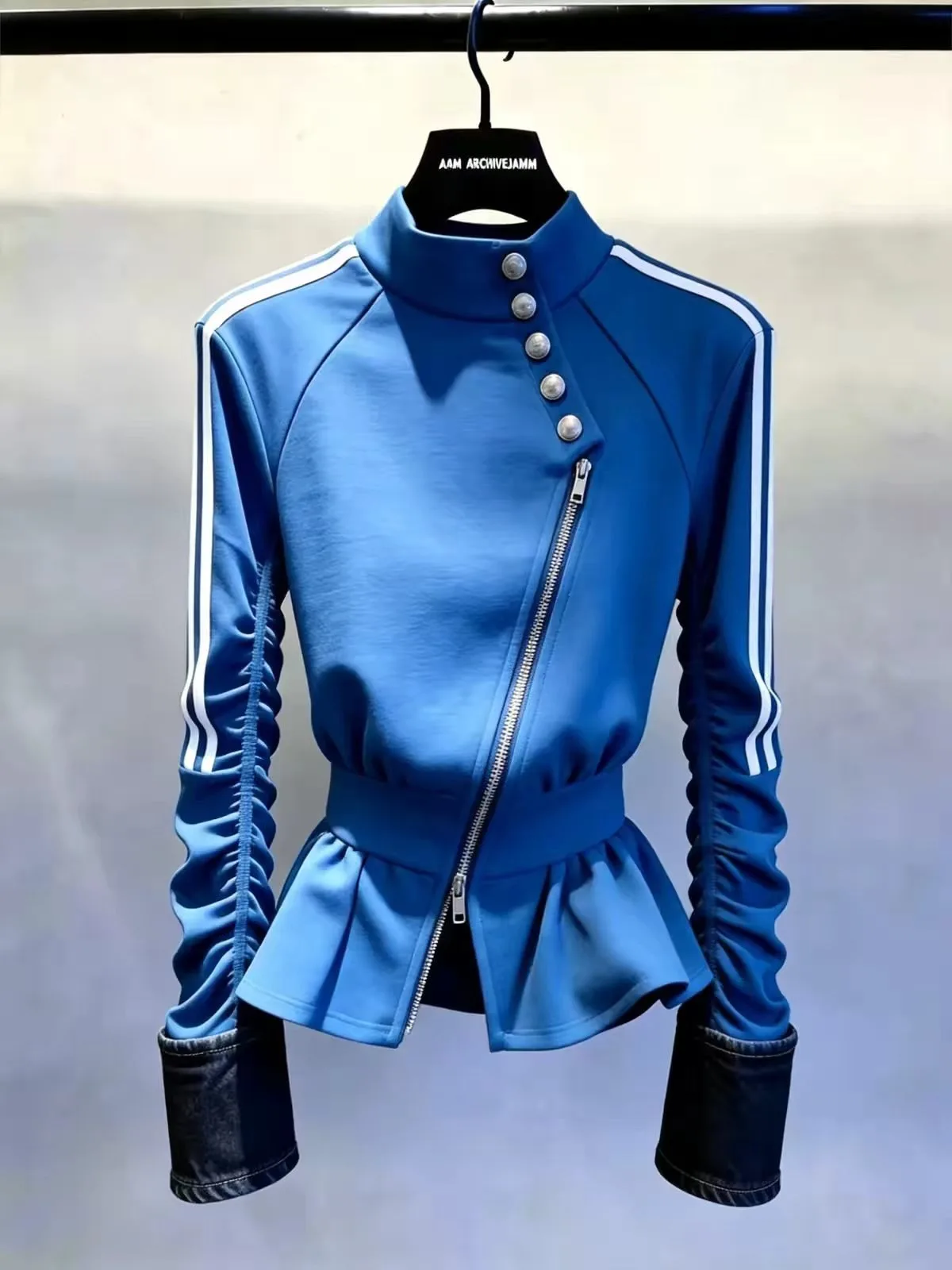Blue Casual Elegant Stand Collar Slim Fit Top Super White Fashionable Commute Autumn 2026 Ladies' T-shirt Pure Color