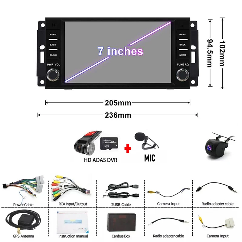 4 + 64 GB Voor 2009-2012 Dodge RAM 1500 Apple Carplay Android Auto Stereo Radio FM GPS Navi Head Unit - afbeelding 1