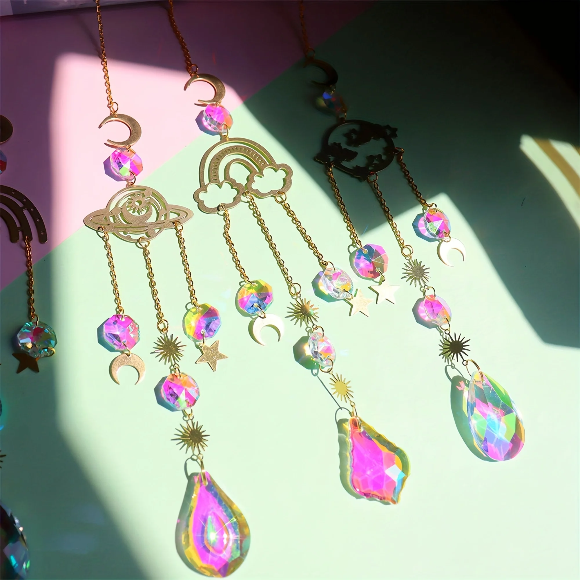 1pc Planetary System Crystal Sun Catcher Moon Star Gardening Crystal Party Holiday Decorations Pendant
