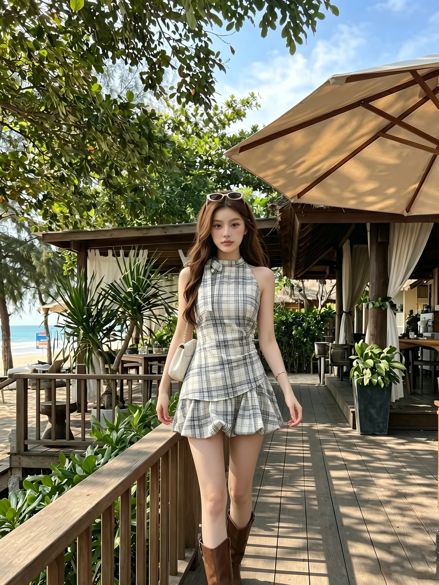 Unique Checkered Sleeveless Two-Piece Set for Women Beautiful Summer Fashion Short Skirt Top Trendy Design Casual Style