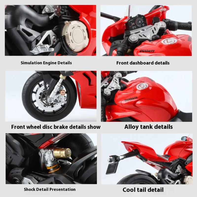 1:9 Ducati Panigale V4S Off Road Autocycle Alloy Die Cast Motorcycle Model Sound & Light Simulation Collection Series Decoration