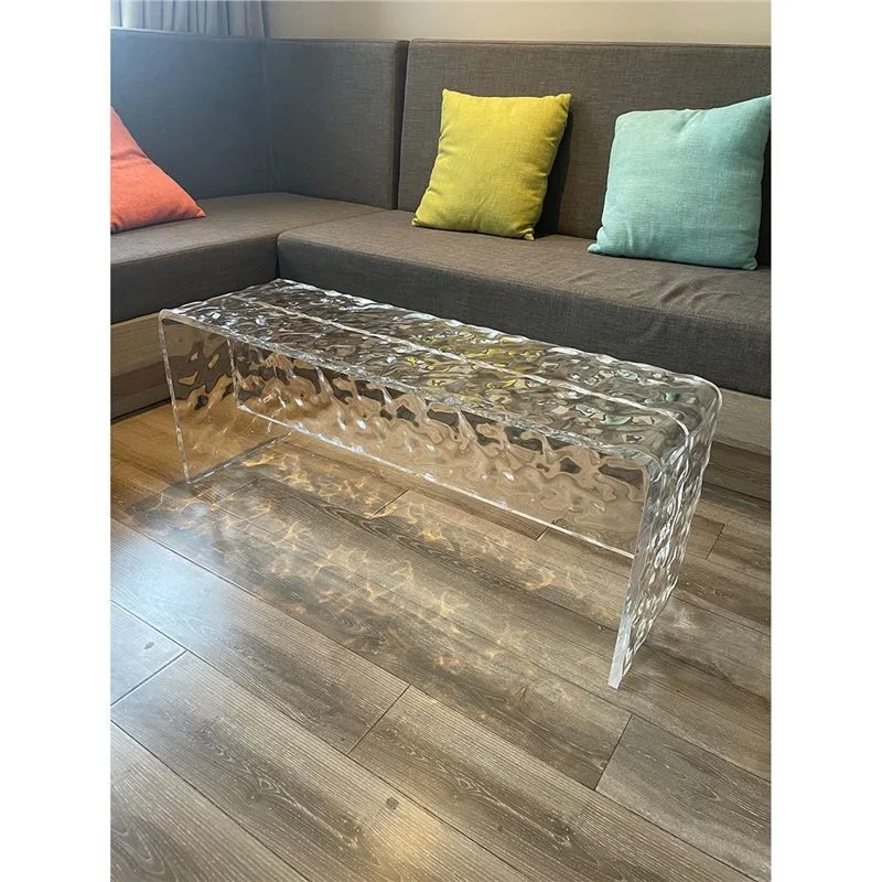 Tabouret à langer simple en acrylique, tabouret long transparent avec ondulations d'eau