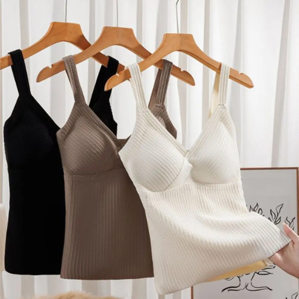 

V-neck Sleeveless Warm Underwear Seamless Stripe Winter Thermal Vest Bottoming Shirt Autumn Clothes Women Autumn Winter