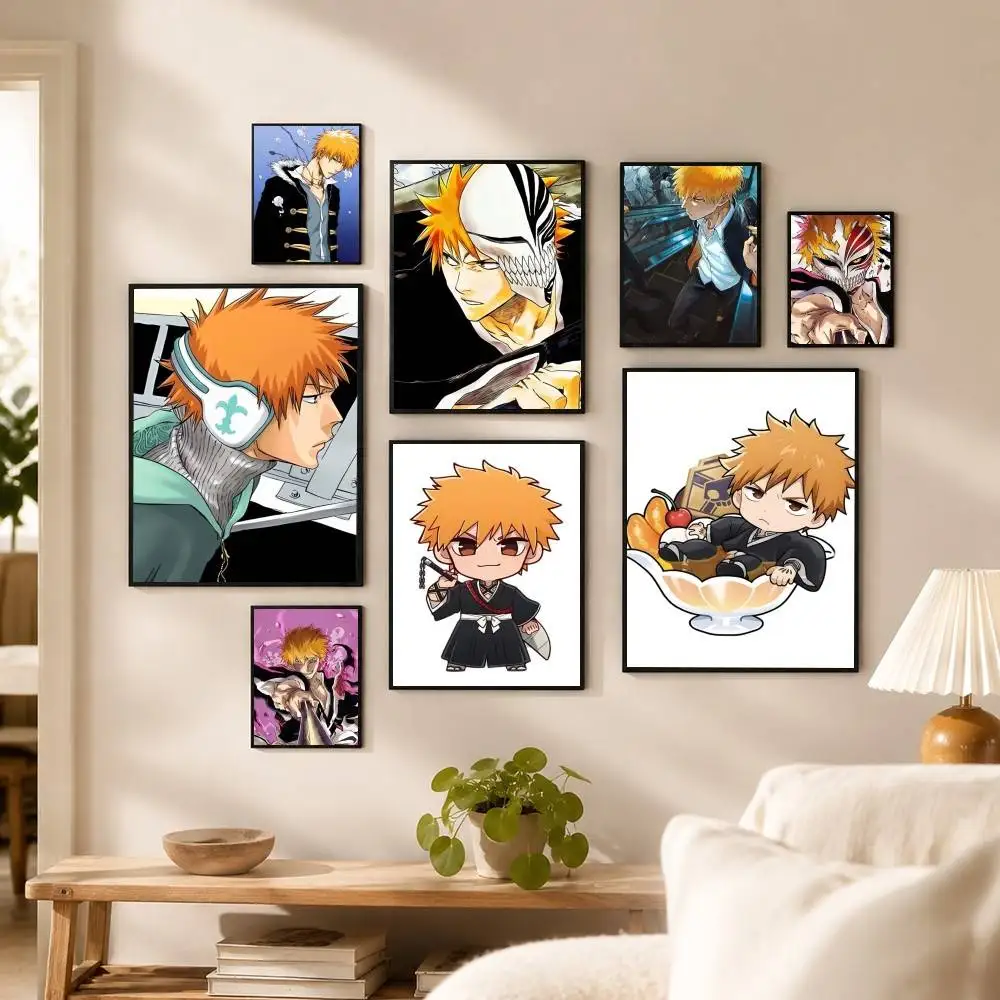 Anime B-Bleach Ichigo Kurosaki Poster Waterproof Wall Art Sticker For Bar Living Room Vintage Decor High Quality Print Gift