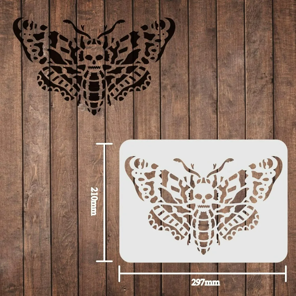 Moth Skeleton Drawing Painting Stencils Template 11.6x8.3 inch Plastic Stencils Decoration Reusable Stencils for Painting