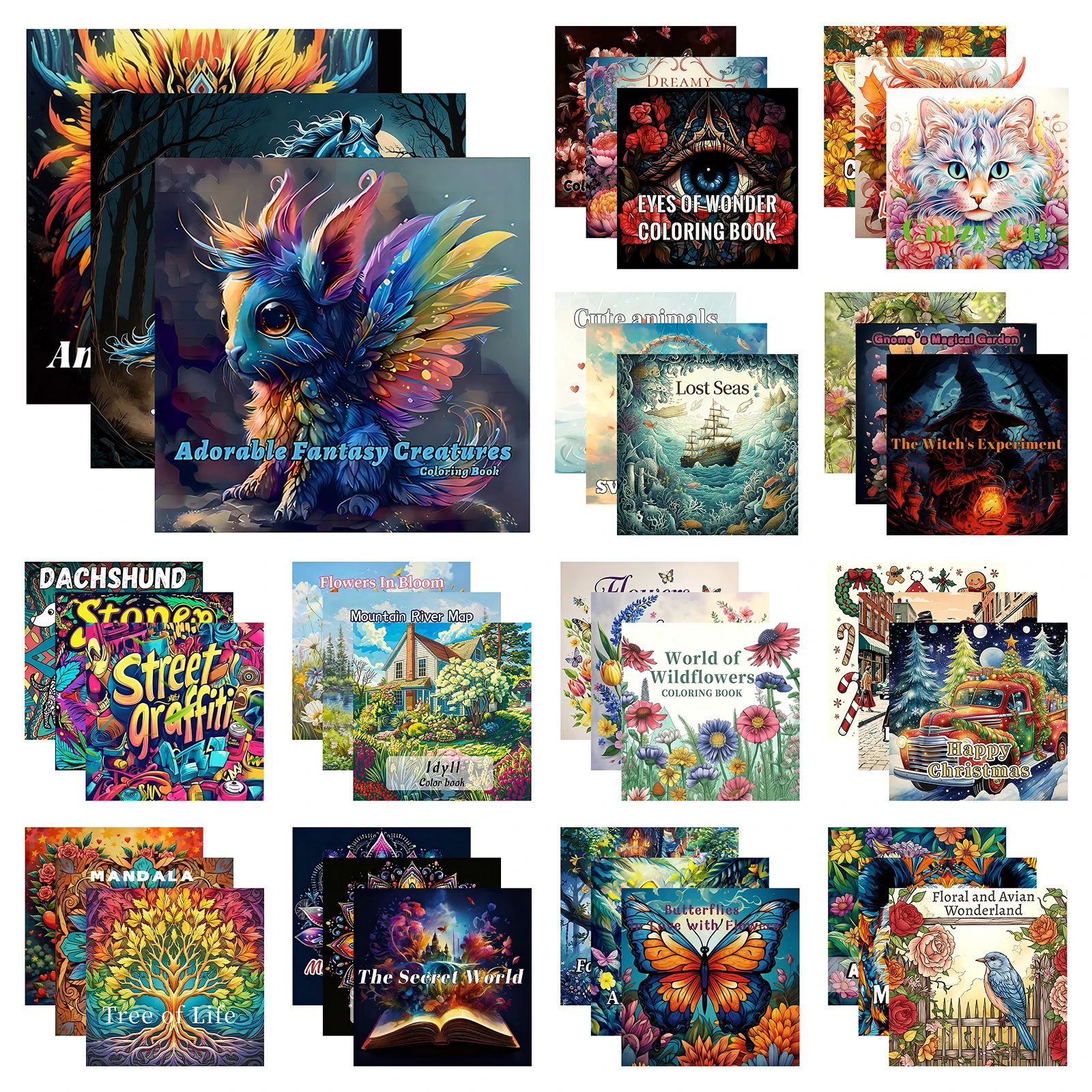 

Набор из 3 раскрасок и альбомов для творчества: развивайте свою творческую способность. Раскраски для начинающих, идеальный подарок на Рождество для взрослых и подростков.