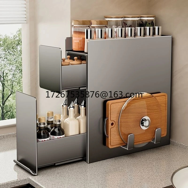 

Kitchen storage very narrow side seasoning tank storage box countertop multi-functional pull-out seasoning shelf