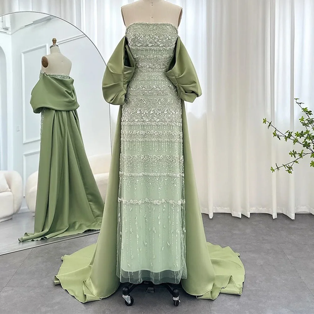 Bespoke Occasion Gowns Off the Shoulder Half Sleeves Ankle Length Court Train Pleats Crystal Beading Special Occasion Gowns 2024