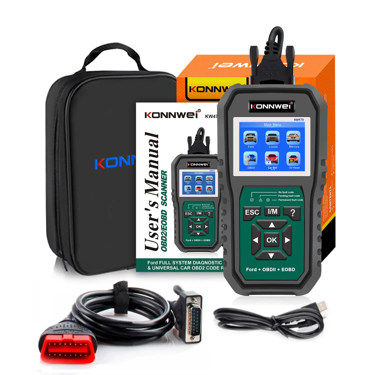 KONNWEI KW470 Car OBD2 Scanner Full Functions OBDII ABS SRS Scan Tool for Ford with Active Test 3 Service Oil/SAS/BMS Reset Tool