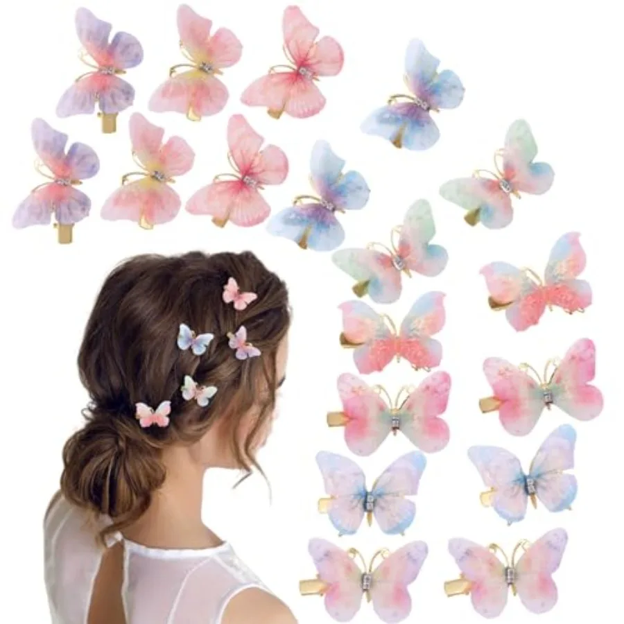 

18Pcs Rhinestone Butterfly Hair Clips for Teens Women, Y2K Glitter Hair Jaw Clips, Cute Headwear Gifts for Wedding and Back to