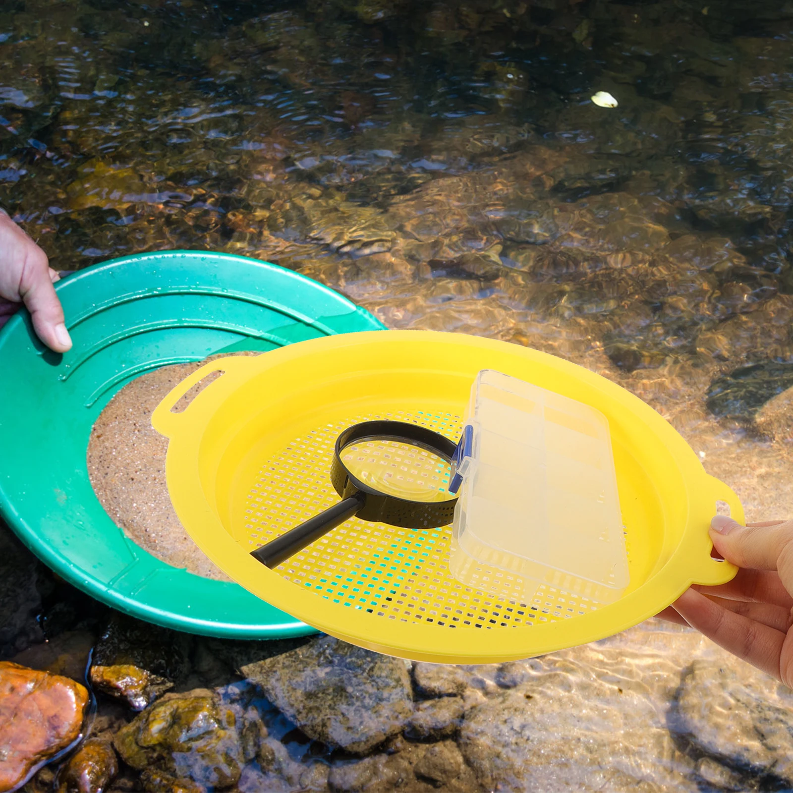 

Gold Sifter Basin Sieve Pan for Mine Filter Plastic Sifting Equipment with Mesh Disc Handheld Portable Tool for Sand Gravel