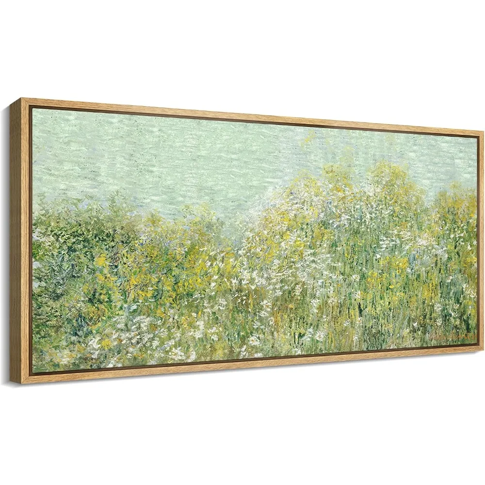 Extra Large Framed Canvas Print Wall Art Lush Summer Garden with Blooming Trees Antique Retro Fine Art Illustrations 60
