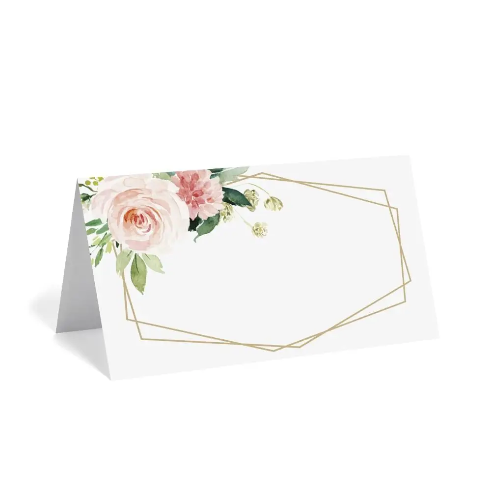 

50pcs Blank Floral Table Place Cards Writable Paper Seating Place Cards Simplicity Plants Tented Name Card Dinner Party Seating