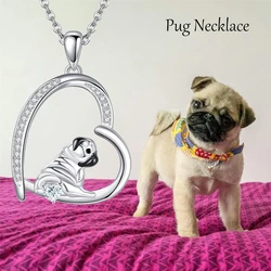 Fashion Creative Pug Heart Pendant Necklace for Women Cute Pet Dog Perfect Birthday Anniversary Jewelry Gift for Dog Lovers