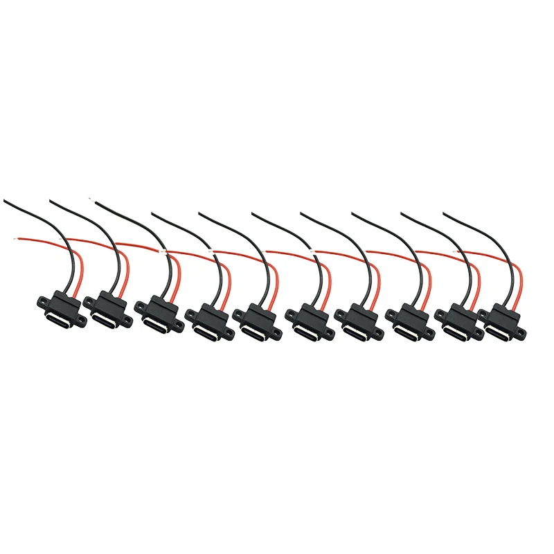 Type-c 2-pin Female Socket With Wire Bonding Waterproof Vertical Ear Socket Solder Joint Usb Female Connector Adapter Plug E2