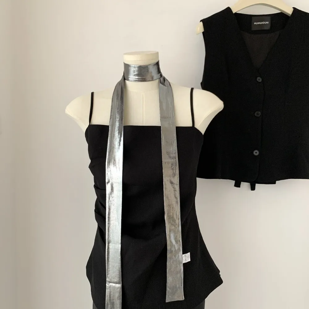 

Headwear Y2K Liquid Silver Hair Scarf Hip Hop Headband Laser Color Hair Band Soft Wrap Slender Scarf Punk Bandana Streetwear