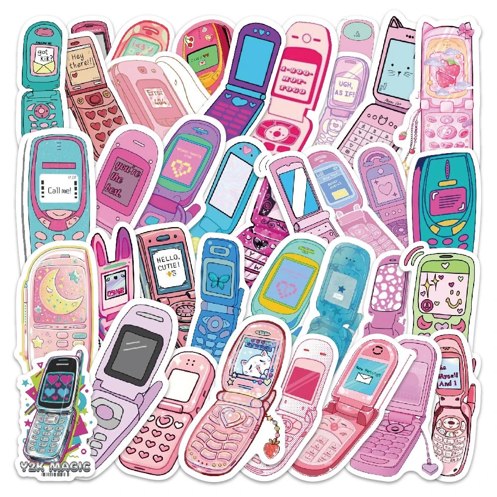 54 pieces of retro mobile phone stickers - irregular and unique-shaped stickers, cute and personalized creative decorative wall