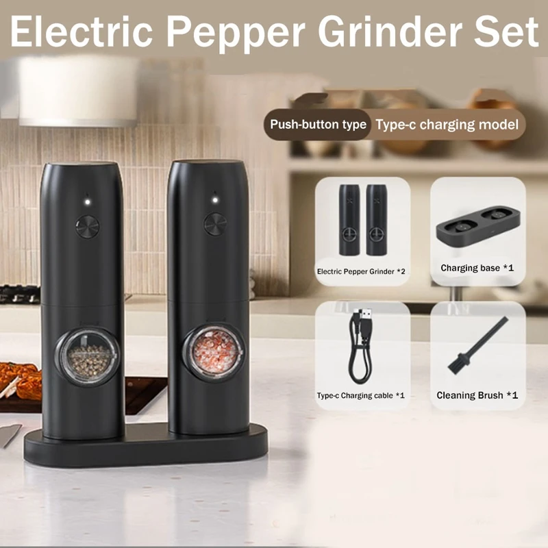 Grinding Bottle Seasoning Bottle USB Rechargeable Base Refillable Spice Automatic Salt&Pepper Mills Shakers Set