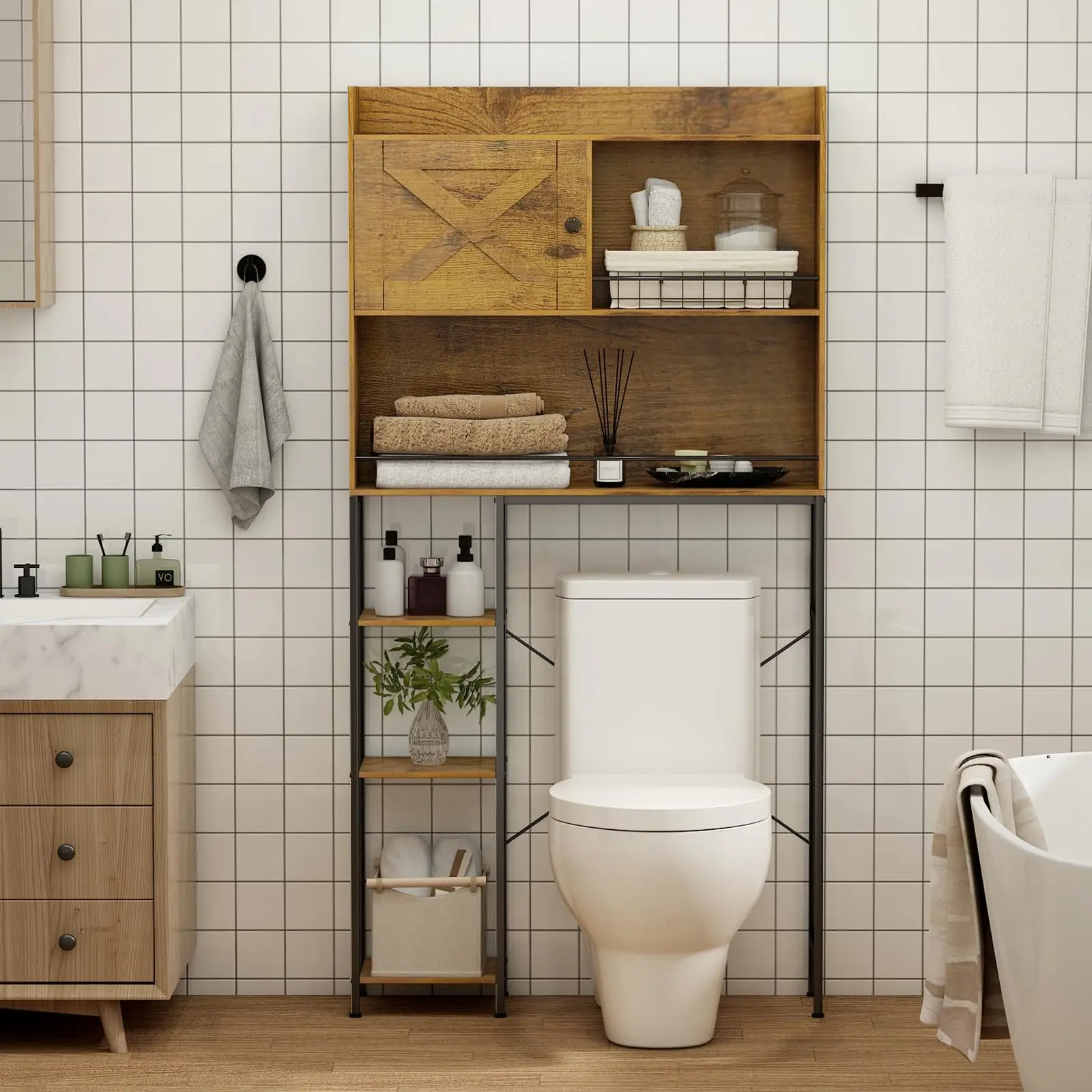 1 Pc Toilet Storage Cabinet Mass-Storage Bathroom Organizer Over Toilet Storage Bathroom Storage Cabinet Shelf Toilet Rack Brown