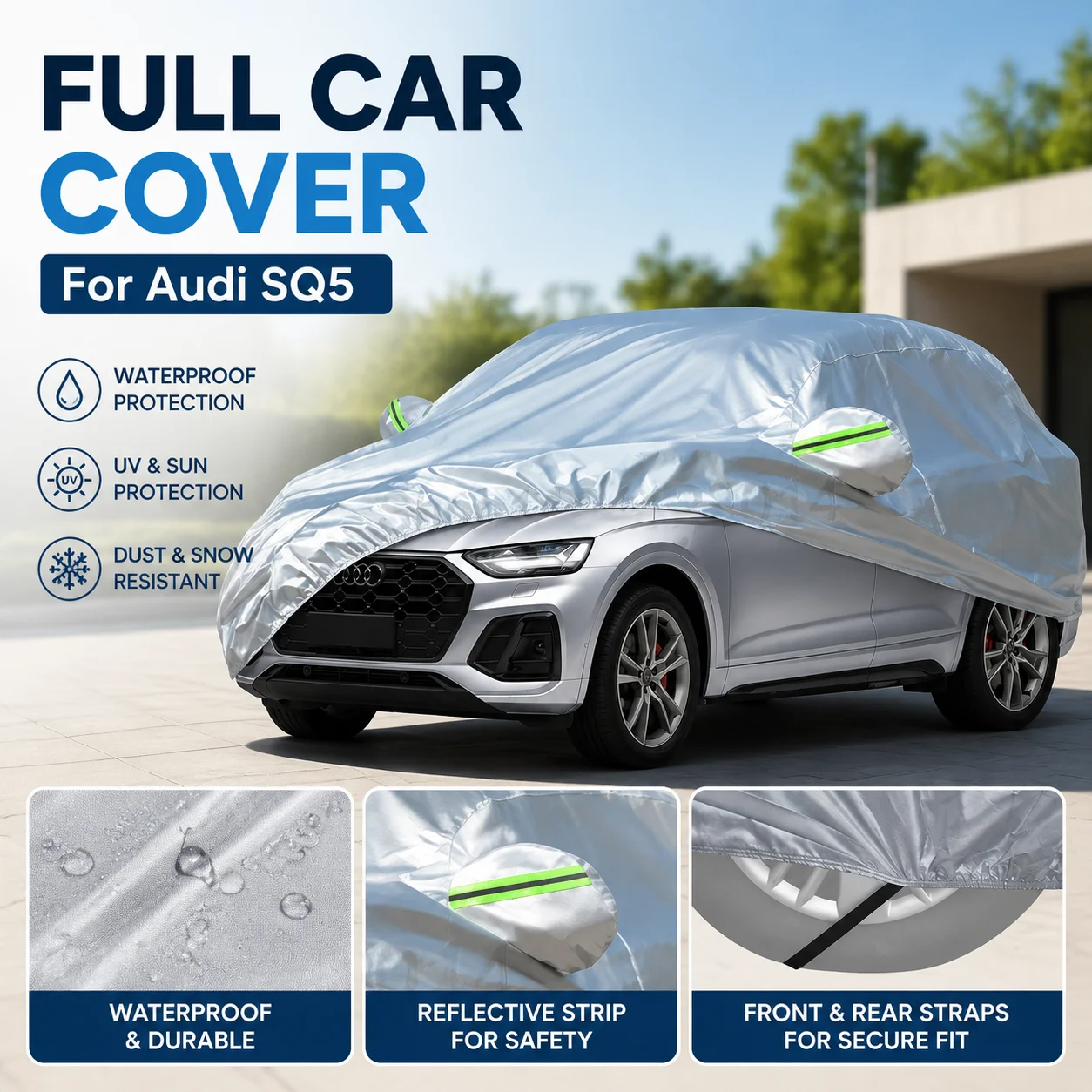 Waterproof Outdoor Full Car Cover Reflective Strip Snowproof Dustproof UV Protection For Audi SQ5 Auto Exterior Accessory