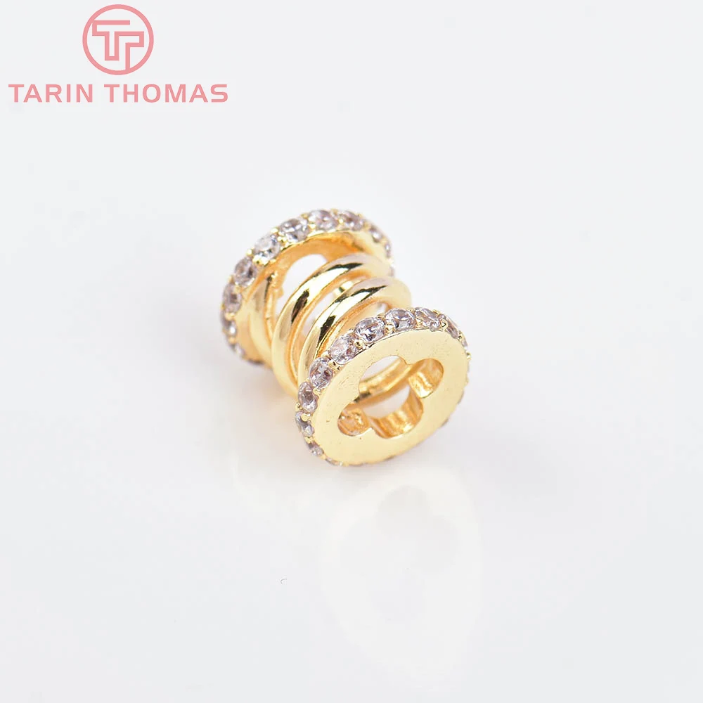 (5682)2PCS 8.7x9MM 24K Gold Color Brass with Zircon Spring Shape Spacer Beads Bracelet Beads High Quality Jewelry Accessories
